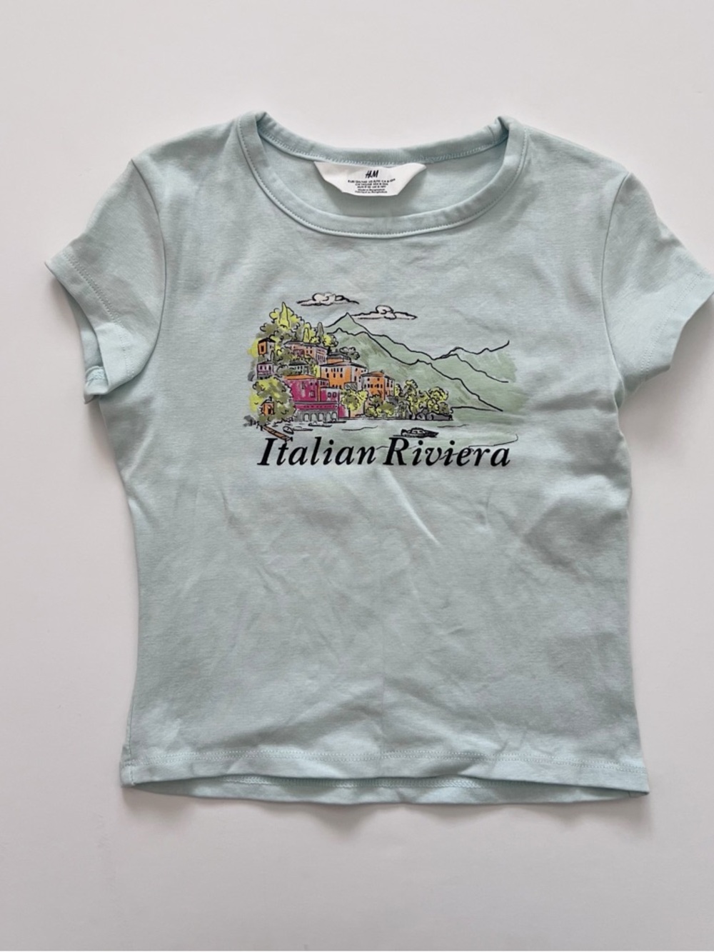 H&M Kids' Italian Riviera Graphic Tee - Light Blue size 8-10yr